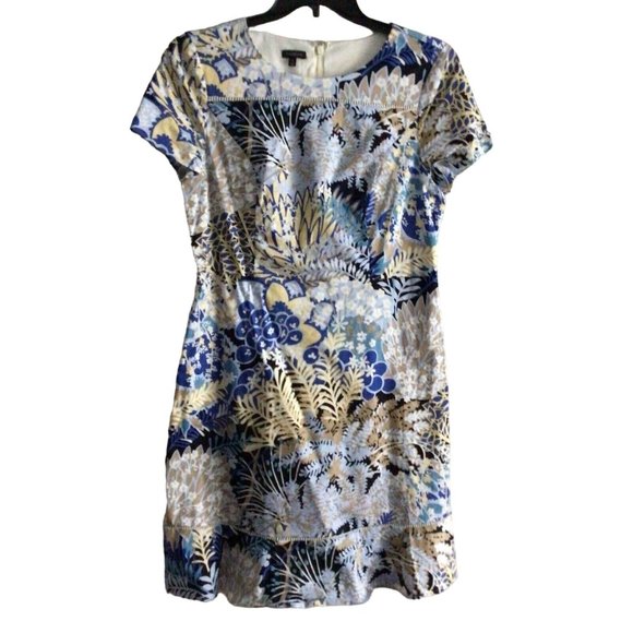 Talbots Women 12 Blue Multi Botanical Garden Flare Hem Short Sleeve Sheath Dress - Picture 4 of 10